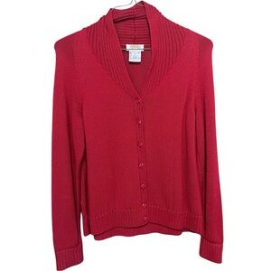Classic Red Button-Up Shawl Collar Sweater - Talbots